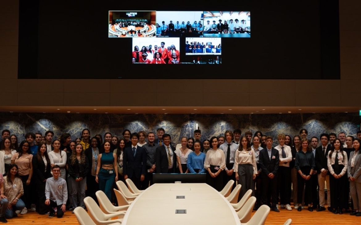 Group picture of the Global YCD at Palais des Nations.  Photo: Lorenzo Franchi / UN CC:Learn