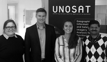 The three NORCAP experts with UNOSAT´s Manager. From left to right: Tanja, Einar, Beatrice and Hari.