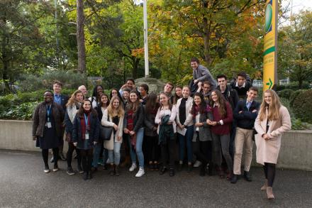 Group photo of UNITAR GCP, teachers and the students from the Lycee International de Ferney-Voltaire.