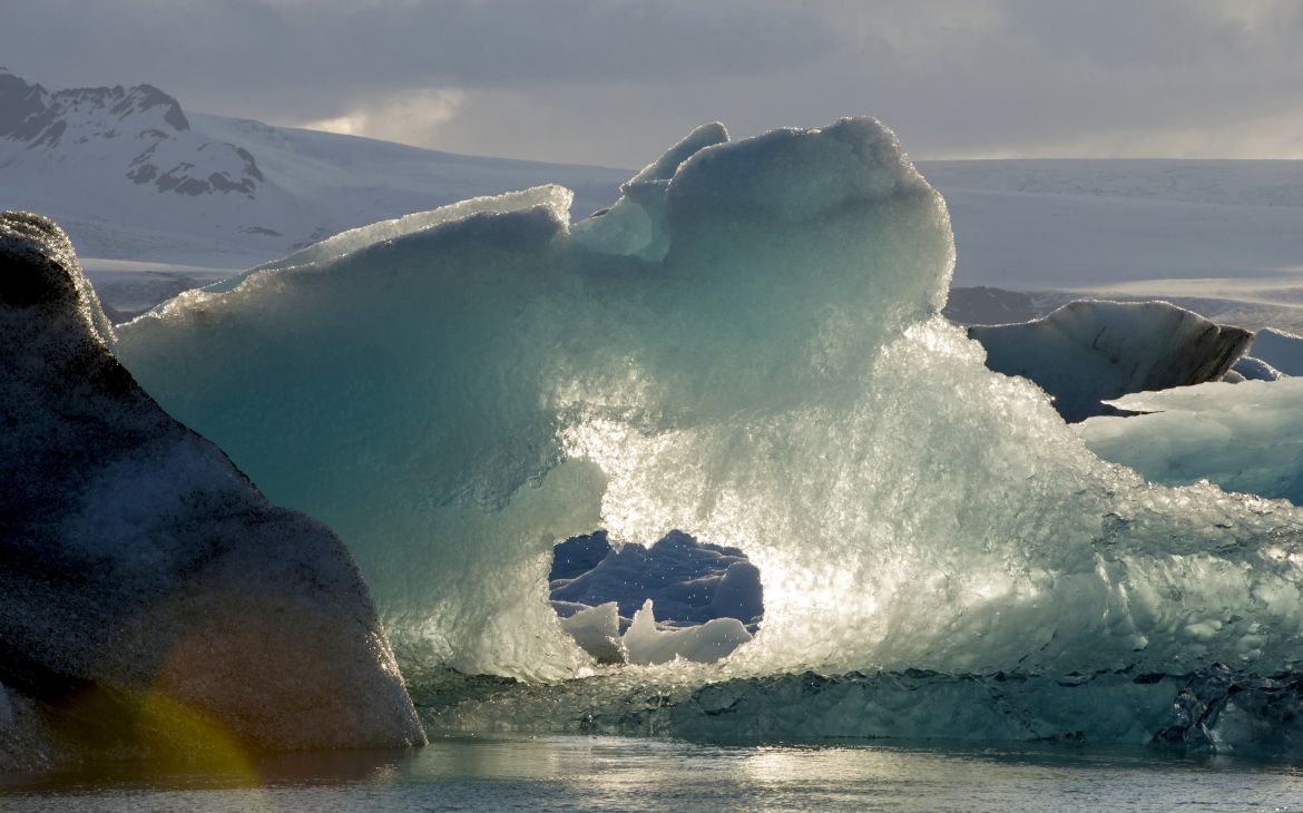 Jökulsárlón Glacial Lagoon, Southeast Iceland Jökulsárlón, a large glacial lagoon in southeast Iceland. It evolved into a lagoon after the glacier started receding from the edge of the Atlantic Ocean. The lake has grown because of melting of the Icelandic glaciers.   