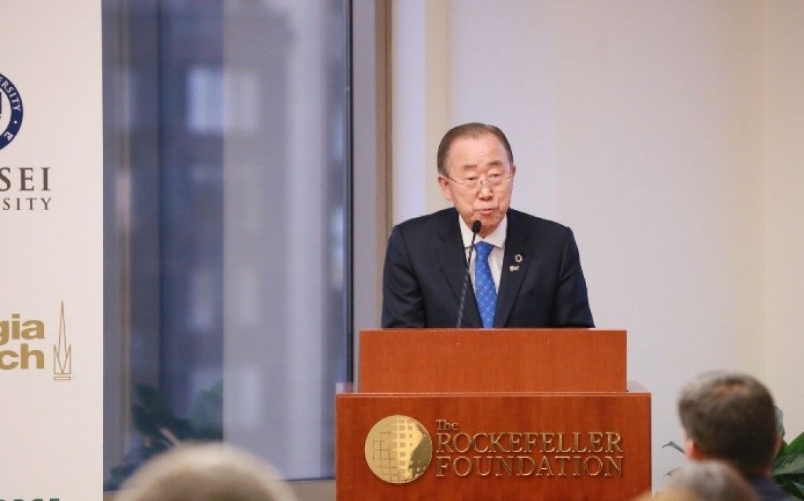 Former UN Secretary-General Ban Ki Moon speaks at the University Global Coalition. 