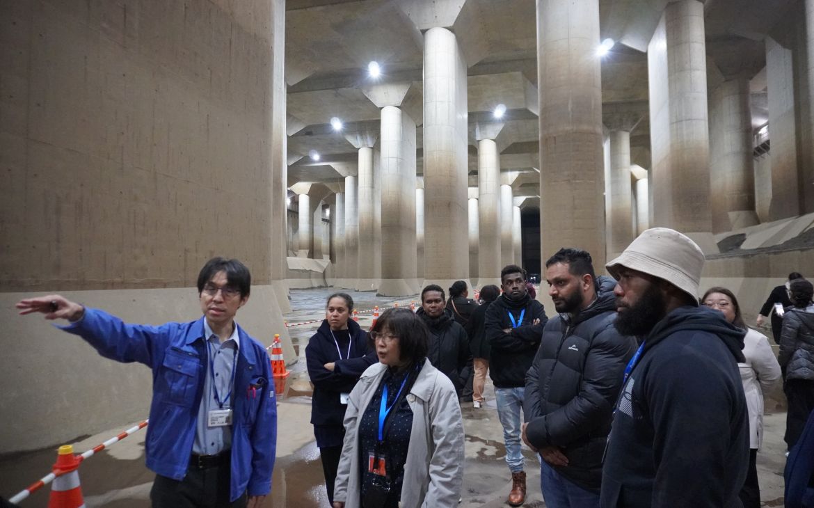 UNITAR EWS Training participants joining the tour of the Metropolitan Area Outer Underground Discharge Channel