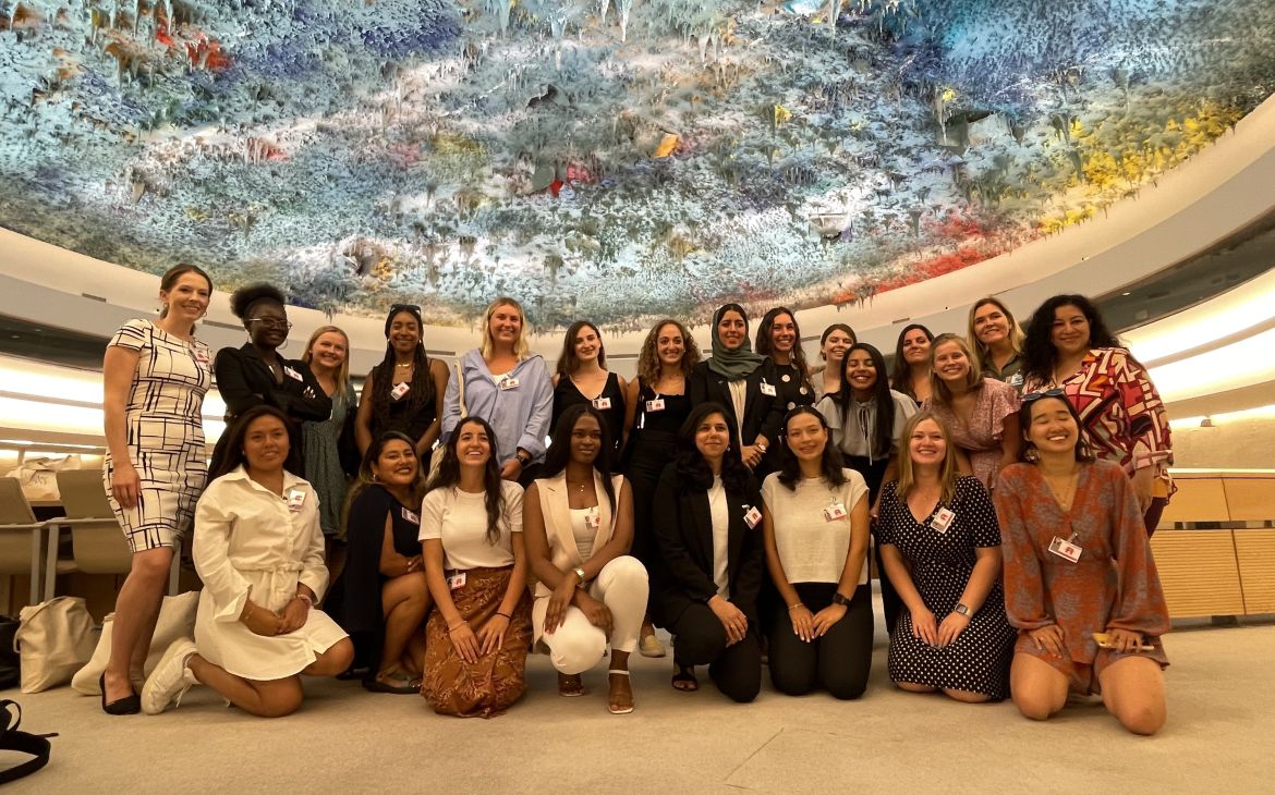 Group Photo of #SheLeads4Peace Students at the Human Rights Council in Geneva, Switzerland