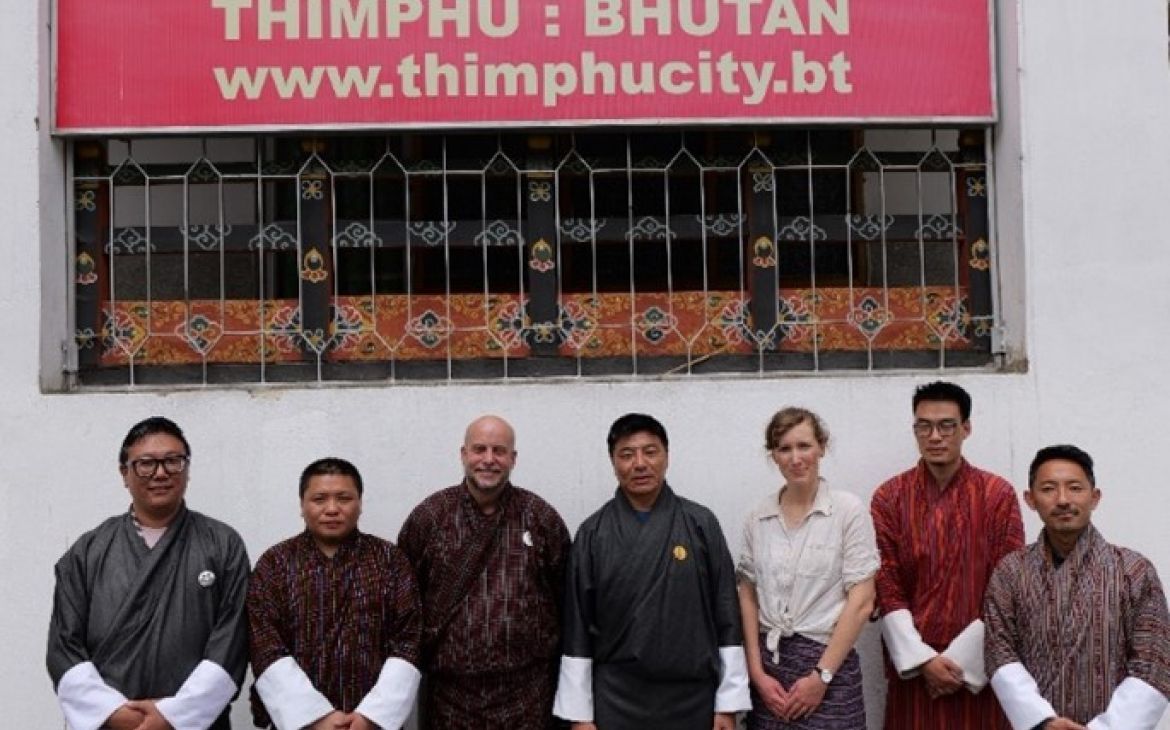 With the mayor in front of Thimphu Thromde, Sonam on the right