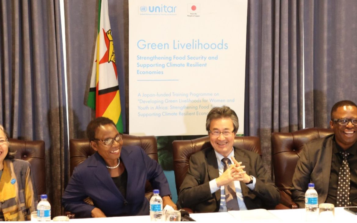 Media briefing in Harare with the Head of UNITAR Hiroshima Office Ms Chisa Mikami, Ministry Officials and the Japanese Ambassador to Zimbabwe Shinichi Yamanaka.