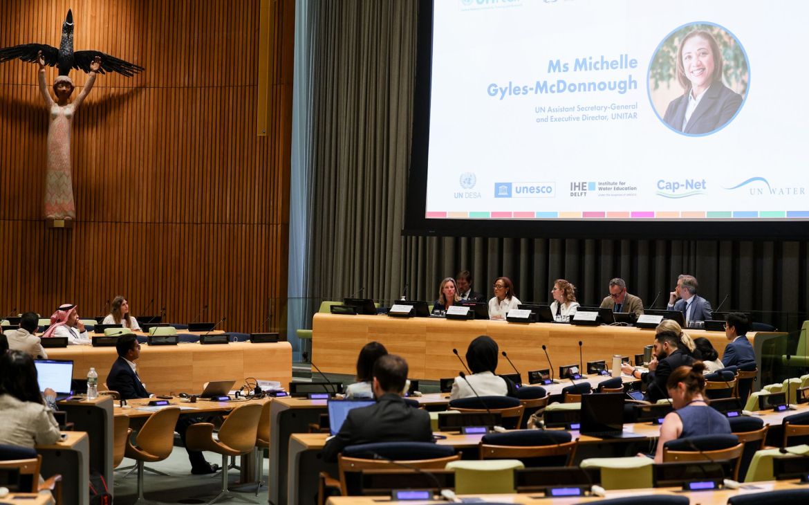 Michelle Gyles-McDonnough, UN Assistant Secretary-General and Executive Director of UNITAR, delivers opening remarks during the high-level segment, highlighting the role of capacity development in advancing SDG 6 and strengthening climate resilience.