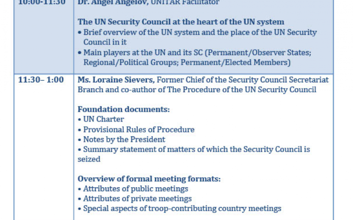 The core programme structure will cover the following areas, and will be adjusted as requested by the newly elected members of the Security Council as per their needs.
