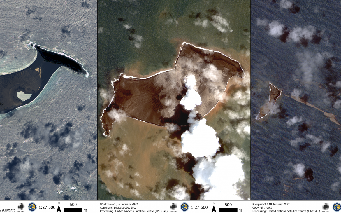 Satellite images of Hunga Tonga-Hunga Ha’apai - 11 December 2021 / 6 January 2022 / 18 January 2022