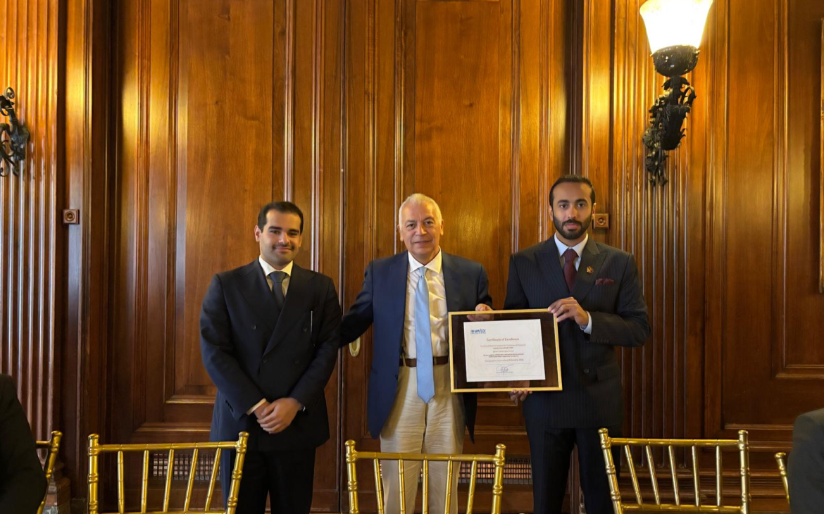 H.E. Mr. Mohammed Khalifa H. Alnasr, First Secretary, Deputy Permanent Representative of the state of Qatar to the United Nations, H.E. Mr. Marco Suazo UNITAR NYO Head of Office and Mr. Ali A. Al Kuwari, QLC Supevisor.