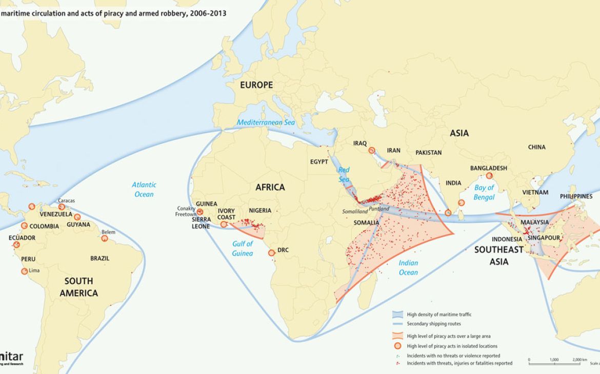 Main maritime circulation and acts of piracy and robbery 2006 - 2013