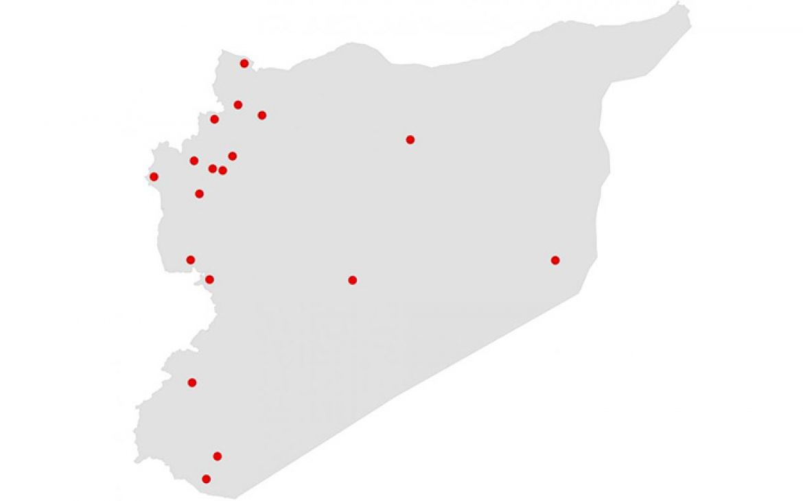 Syria map: the dots are the places described in the above document list