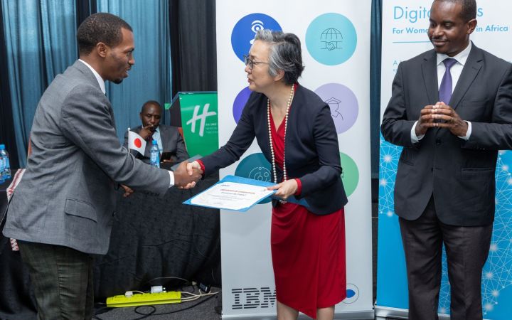 Emmanuel at the graduation ceremony of the UNITAR “Developing Essential Digital Skills for Women and Youth in Africa” programme