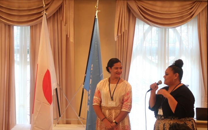 Lavinia Taumoepeau-Latu giving a speech in the programme