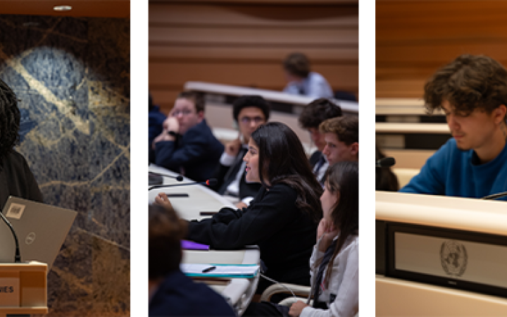 Students connected both in-person and online in Global YCD at Palais des Nations. Photo: Lorenzo Franchi / UN CC:Learn