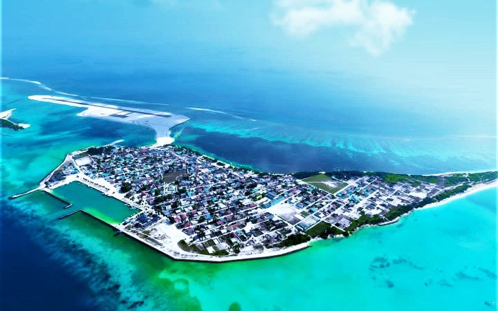 Whole islands have been deforested for development. Aerial view of Ha Hoarafushi.
