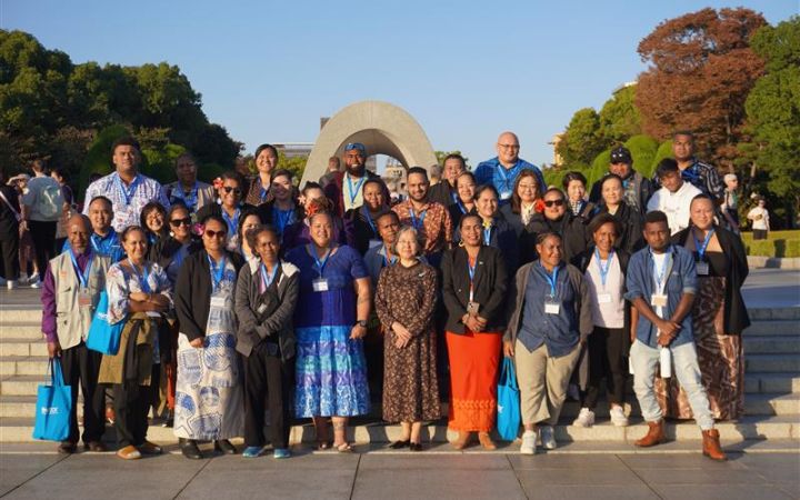 Group photo of participants at the Hiroshima Peace Memorial Park -UNITAR “Leave No One Behind: Rapid Response to Climate Crises through Early Warning Systems” training programme 