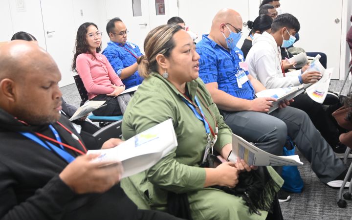 Participants at the study session of the 2024 UNITAR “Leave No One Behind: Rapid Response to Climate Crises through Early Warning Systems” training programme