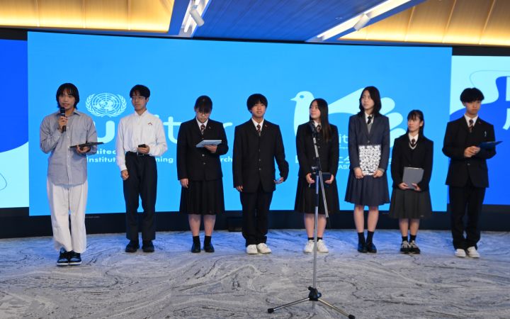 Participants from the UNITAR Hiroshima Youth Ambassador Programme doing final presentation session.