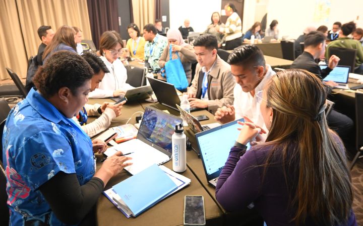 Photo of Participants working on the policy briefs at the 2024 UNITAR Leaders for a Free and Open Indo-Pacific: Sea and Human Security Training Programme