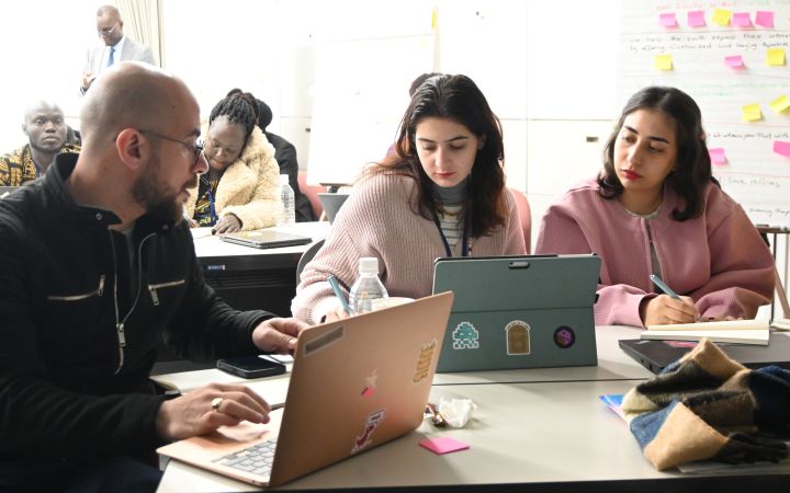 Basma working with other participants in the Great Ideas Space 2023: Entrepreneurship and Innovation Promoting Health Security and Economic Development in Iraq, Jordan and Lebanon programme