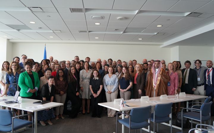 Participants gather for a group photo ahead of the Global Higher Education Symposium II, convened on the margins of the 2026 HLPF at UN Headquarters, New York.