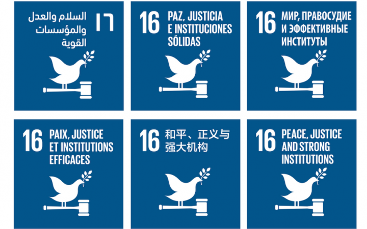SDG 16 logo in 6 languages