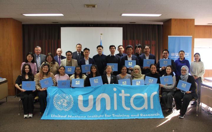 Group photo of 2024 UNITAR Hiroshima Nuclear Disarmament and Non-Proliferation Training Programme.