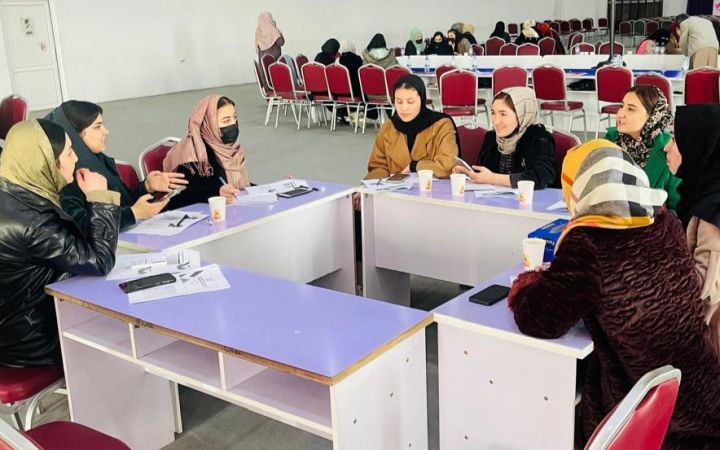 Women participants in discussion at the UNITAR Afghanistan Entrepreneurship Programme in Kabul