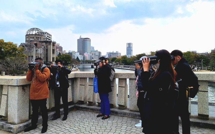 UNITAR NDNP Programme Participants experiencing the VR tour at the Hiroshima Peace Memorial Park