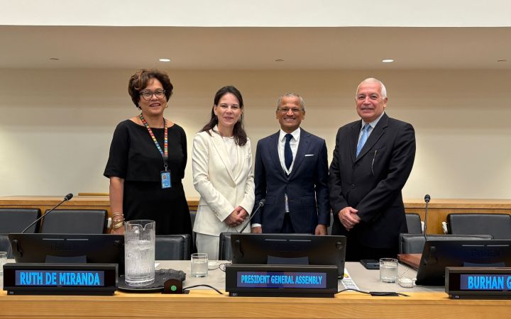 Ms. Ruth De Miranda, President of the General Assembly H.E. Ms. Annalena Baerbock, H.E. Mr. Burhan Gafoor, Mr. Marco Suazo