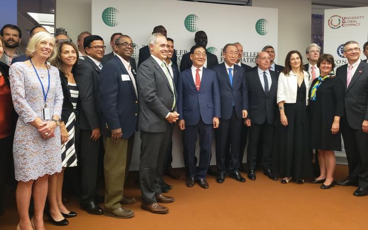 UGC Launch: Mr. Ban Ki-moon and Mr. Nikhil Seth with Leaders of Institutions at The Rockefeller Foundation