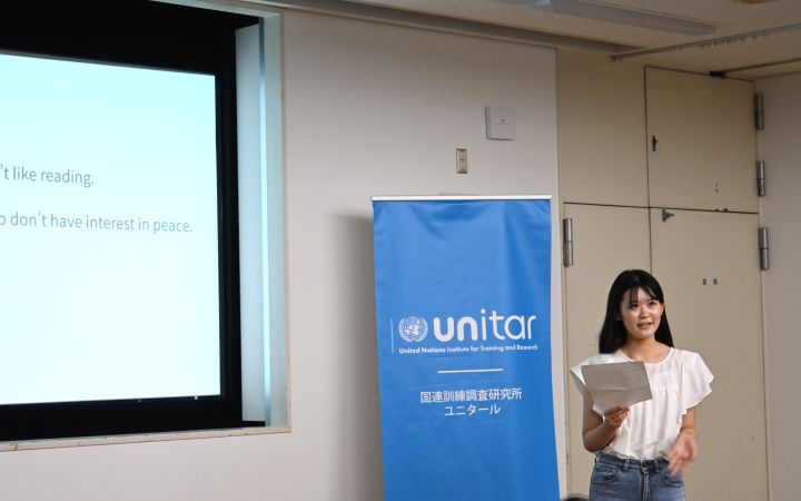 UNITAR “SDGs and the Digital Future: Driving Transformation through AI and Digital Storytelling” training programme participant presenting her project