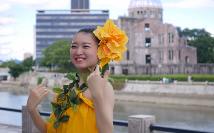 フラガールズ甲子園オンラインフェスティバルに参加した大村さん（2020年、広島市）