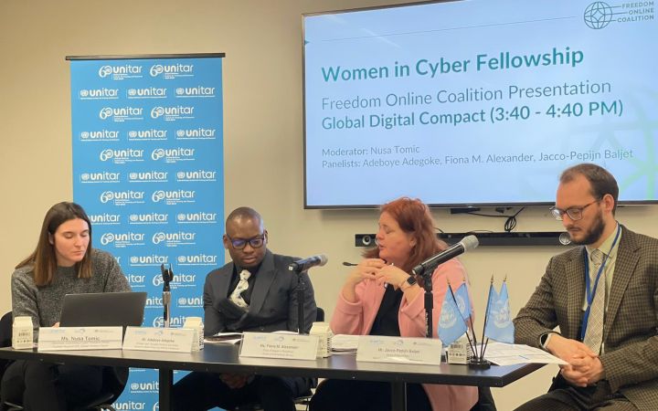Panelists engage in conversation during session on Global Digital Compact