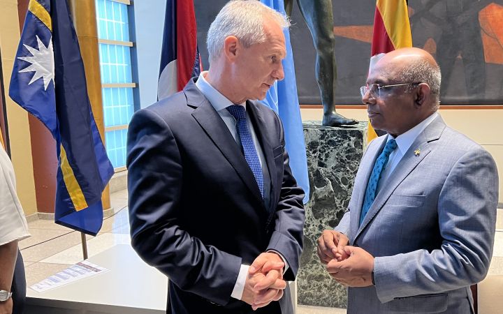 H.E. Mr. Csaba Korosi, PGA of the 77th session, and H.E. Mr. Abdulla Shahid, PGA of the 76th session