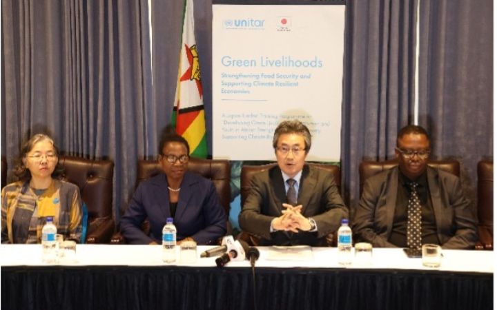 Media briefing in Harare, Zimbabwe, with government ministry officials and the Japanese Ambassador to Zimbabwe Shinichi Yamanaka.