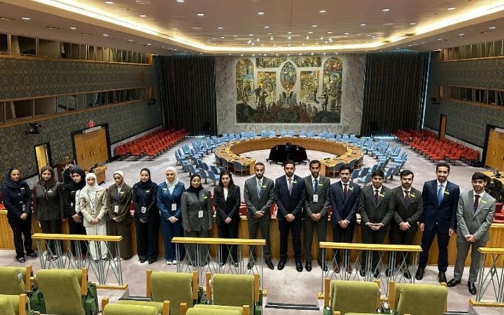Fellows from the Qatar Leadership Centre visiting the United Nations Security Council Chamber.