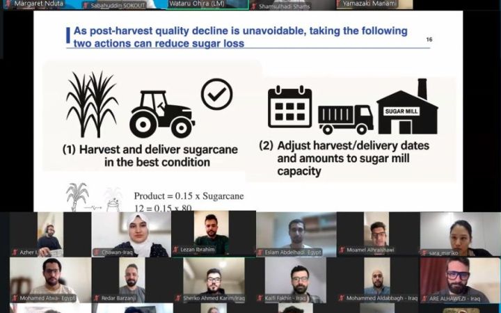 Screenshot of an online training session with an image slide used for the session in the middle