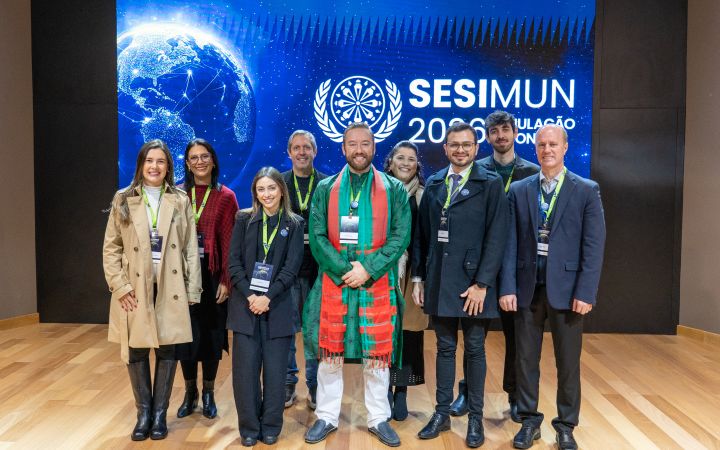 Delegates and participants at the SESIMUN 2026 conference in Curitiba, Brazil