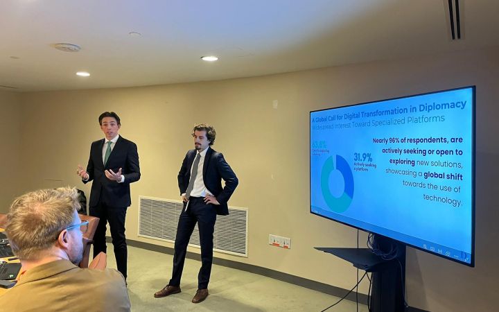 The founders are presenting to the participants