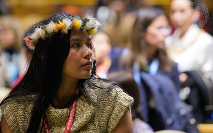 A view of a participant at the Permanent Forum on Indigenous Issues (UNPFII), held on the theme: "Ensuring Indigenous Peoples’ health, including in the context of conflict”. The 25st session of the UNPFII is held between 20 April - 1 May.