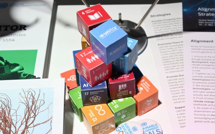 SDGs boxes displayed in an exhibit