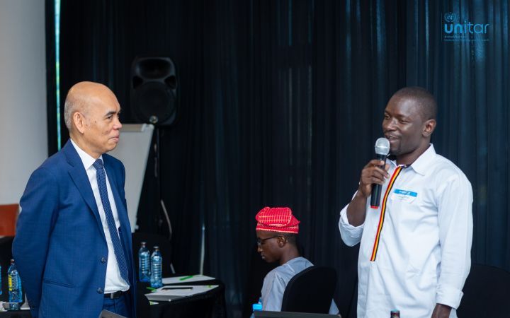 Denis Opio giving a speech at the UNITAR “Developing Essential Digital Skills for Women and Youth in Africa” training programme.