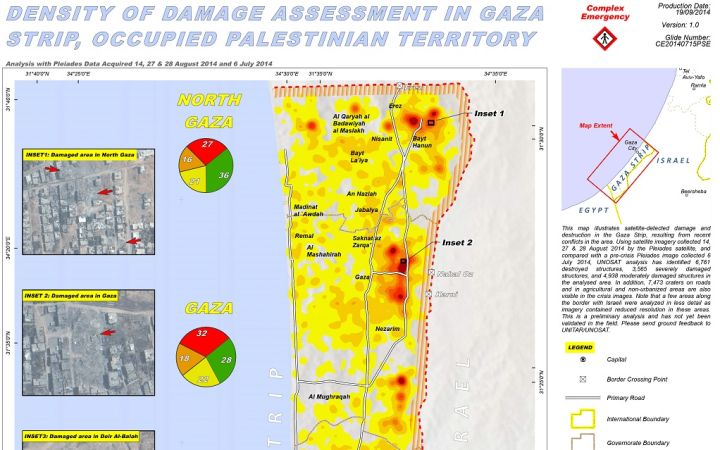 Map of density damage assessment in Gaza Strip, Oct 2014