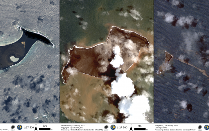 Satellite images of Hunga Tonga-Hunga Ha’apai - 6 December 2021/6January 2022/18 January 2022