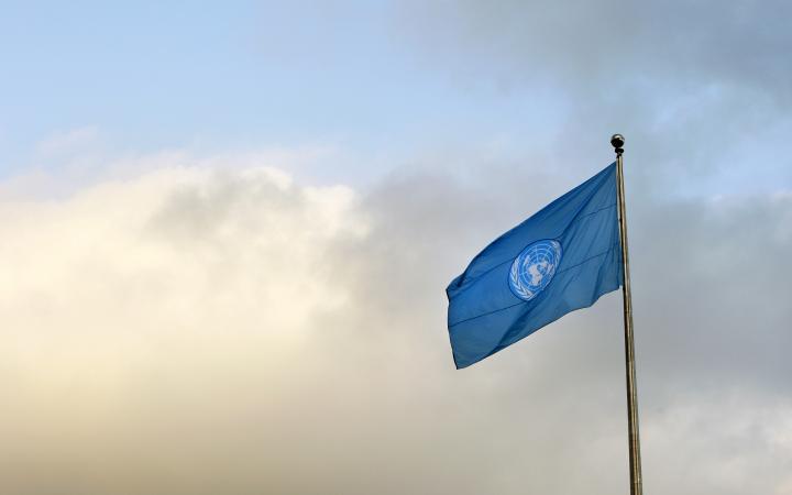 The United Nations flag flies outside UN Headquarters on the eve of the general debate of the sixty-sixth General Assembly.