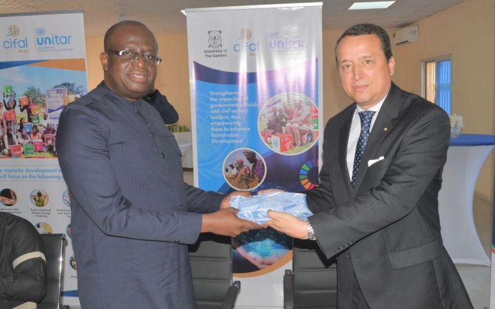 Left to right: Professor Herbert Robinson, Vice Chancellor of the University of The Gambia, Mr. Alex Mejia Head of the CIFAL Global Network and Division Director at UNITAR