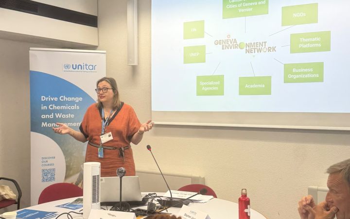Diana Rizzolio, Coordinator, Geneva Environment Network speaking on why Geneva is a Hub for Chemicals and Waste Management