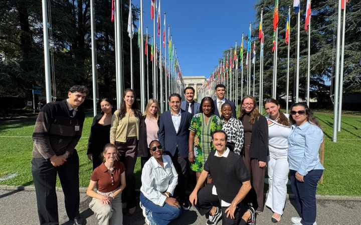 Participants in front of the Palais des Nations