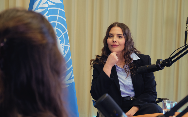 Andrea Rios, host of the Learning with Leaders podcast, in conversation with Carlota Bruna at the CIFAL Global Network studio.
